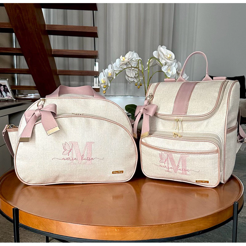 Kit de bolsa e mochila 2×1 maternidade personalizado menina e menino Blessy Baby